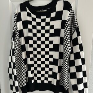 Monochrome Checkered Crew Neck Sweater
